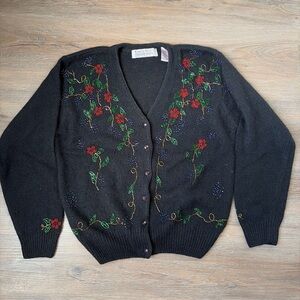 Vintage black silk blend beaded cardigan